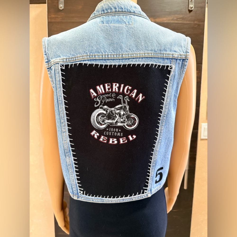 Upcycled Basic Blues American Rebel Denim Vest Size Junior's L